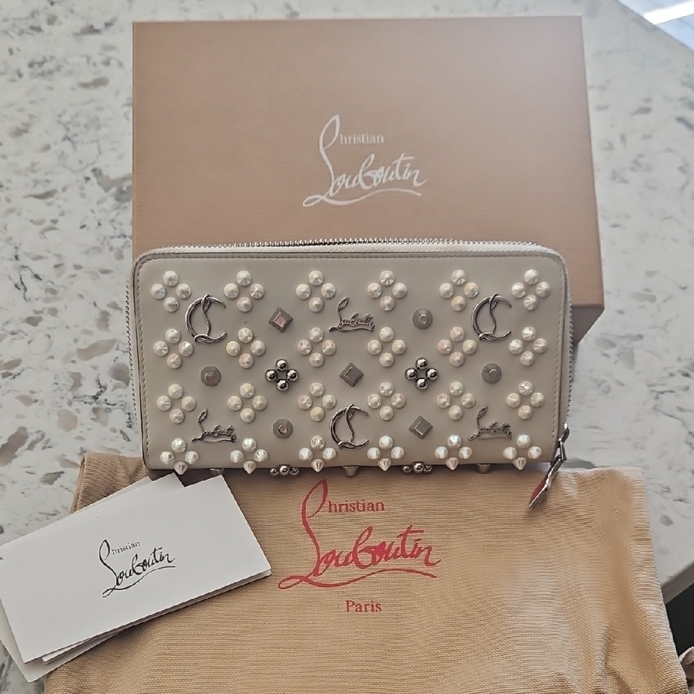 Christian Louboutin Panettone Gray Embellished Long Wallet Full Inclusion